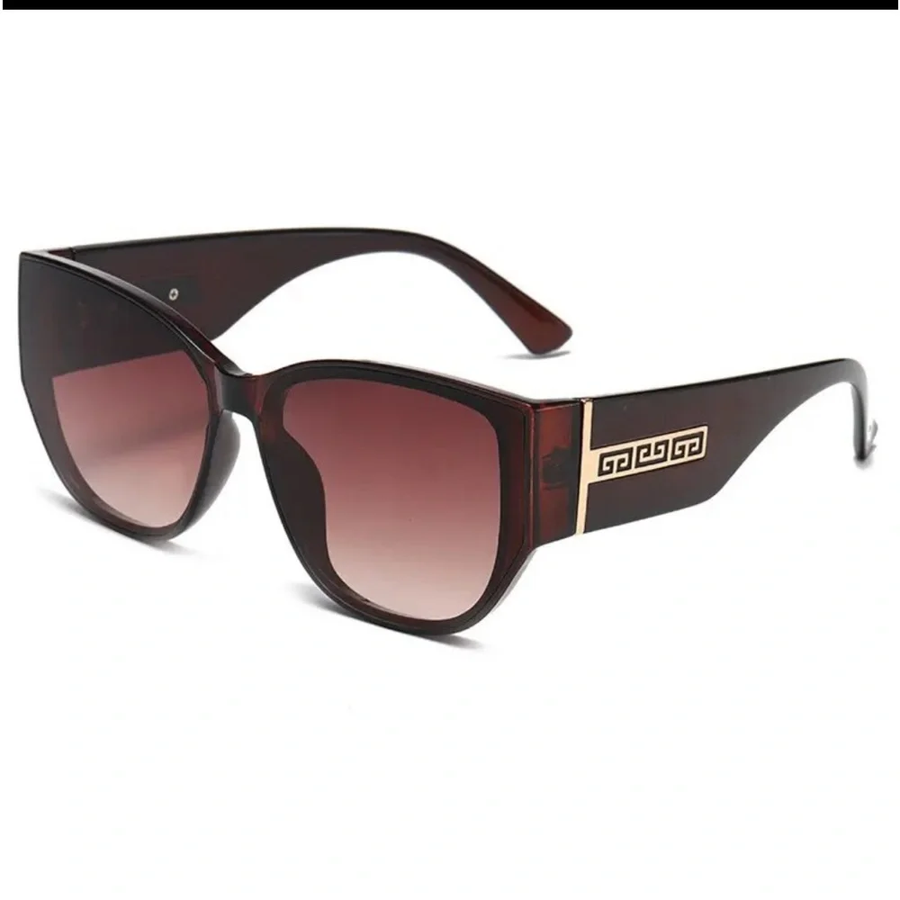 Brown Cat Eye Sunglasses with Gold Geometric Arm Detail